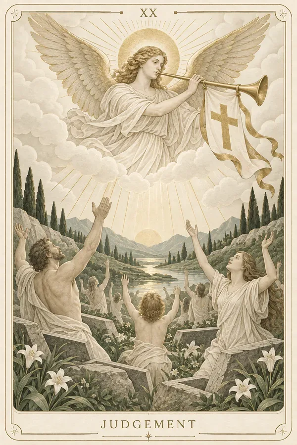 Judgement tarot card illustration for upright and reversed meanings
