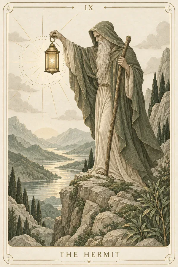 The Hermit tarot card illustration for Libra