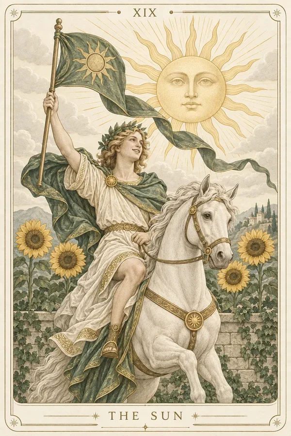 The Sun tarot card illustration for upright and reversed meanings
